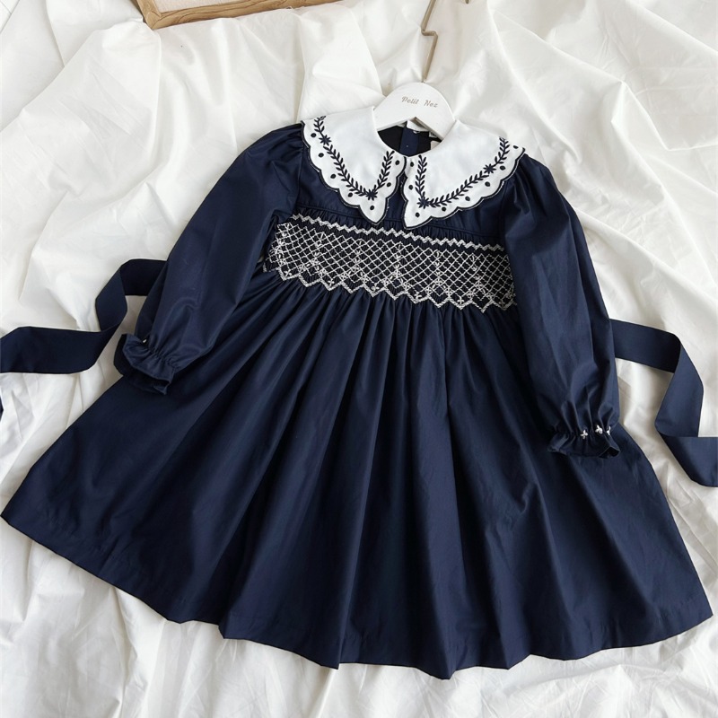 Vintage Fashion La - Gaun Anak Perempuan Lengan Panjang Bordir