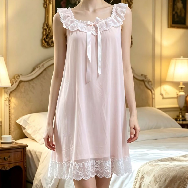 Vintage Fashion Dresses - Gaun Tidur Wanita Tanpa Lengan Ruffles