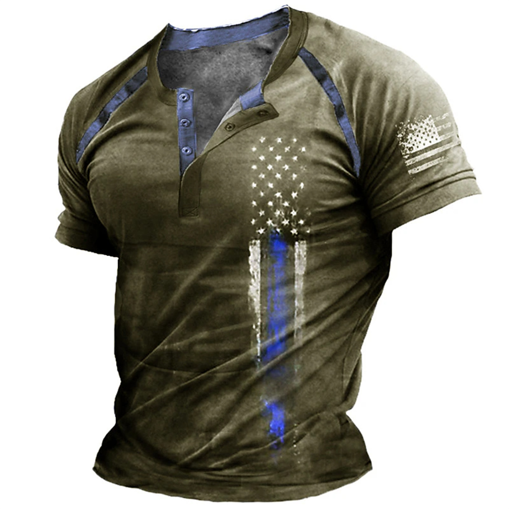 Kaos Henry Pria Motif Bendera  - Vintage Fashion Jersey ulasan dan harga