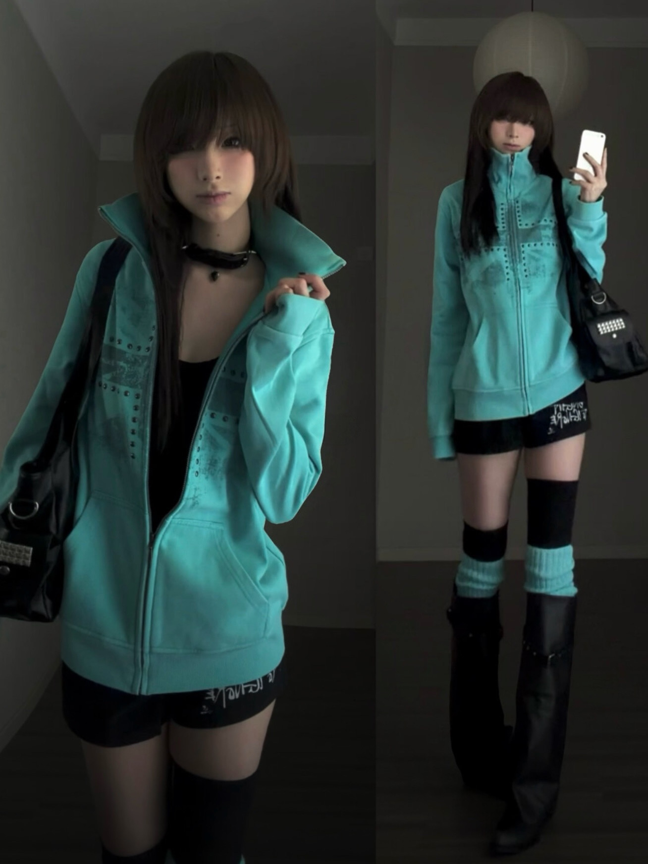 Hoodie Wanita Motif Hijau Mint - Vintage Windbreaker Nylon ulasan dan harga