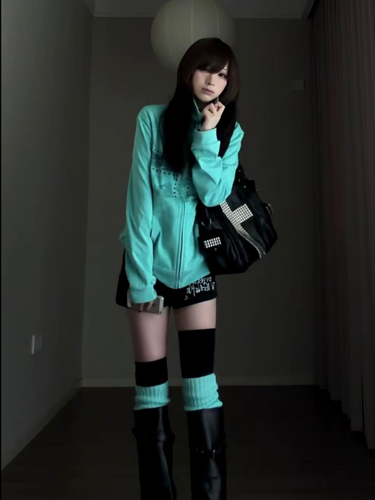 Hoodie Wanita Motif Hijau Mint - Vintage Windbreaker Nylon ulasan dan harga
